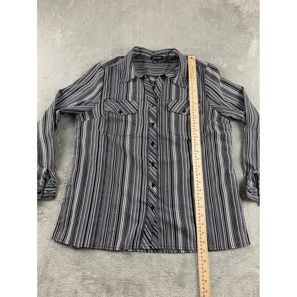 NOTATIONS Women Black Gray White Stripe Button Up Shirt Long Sleeve Size L - Picture 7 of 11
